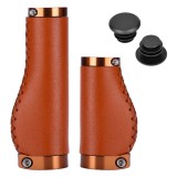 Cumpara ieftin Manere bicicleta retro piele PU cusute manual, inel aluminiu, 22.2mm, maro, Fsahiuf