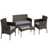 Outsunny Set Mobilier de Grădină din 4 Piese cu Canapea, 2 Fotolii și Măsuță de Cafea, 102x58x82 cm, Maro | Aosom Romania