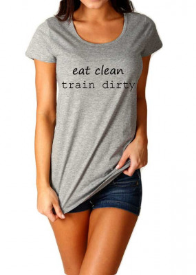 Tricou dama gri - Eat Clean Train Dirty - XL foto