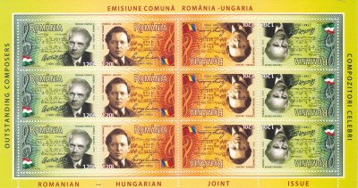 RO 2006 LP 1726a m.coala de 12+TB,MNH,Em. comuna Romania Ungaria-Compozitori foto