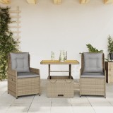 VidaXL Set bistro cu perne, 3 piese, bej, poliratan