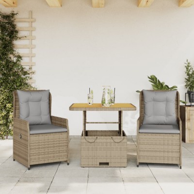 vidaXL Set bistro cu perne, 3 piese, bej, poliratan 3262771 foto
