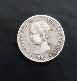 moneda din argint : Spania _ 50 centimos 1892 , PG - M , tiraj mic
