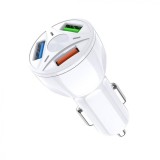 Incarcator auto triplu Optim IAO Quick Charge Qualcomm 3.0, 3 x USB, 20W, Alb