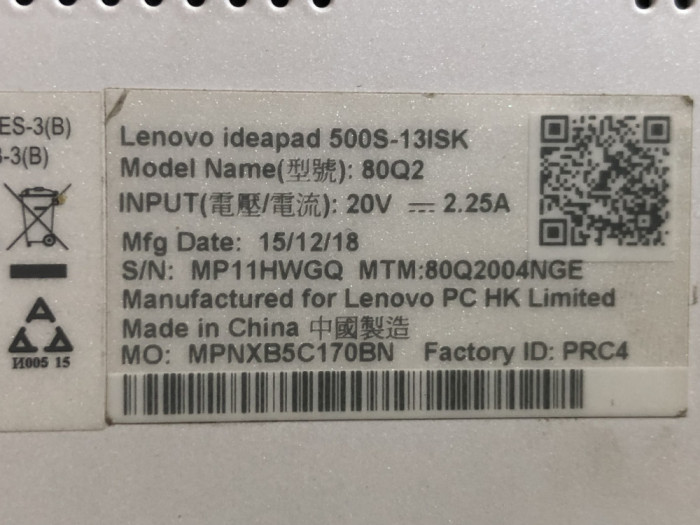 Bottomcase Lenovo 500S - 13ISK - A164
