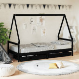 Cadru de pat copii cu sertare, negru, 90x200 cm, lemn masiv pin GartenMobel Dekor, vidaXL