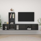 Set de dulapuri TV, 3 piese, gri extralucios, lemn prelucrat