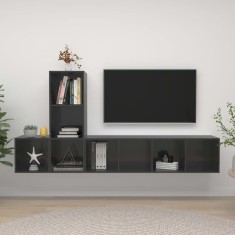Set de dulapuri TV, 3 piese, gri extralucios, lemn prelucrat foto