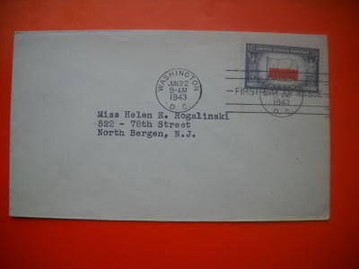 HOPCT PLIC S FDC NR 757 DRAPEL POLONIA-1943 -DRAPEL -SUA -CIRCULAT foto