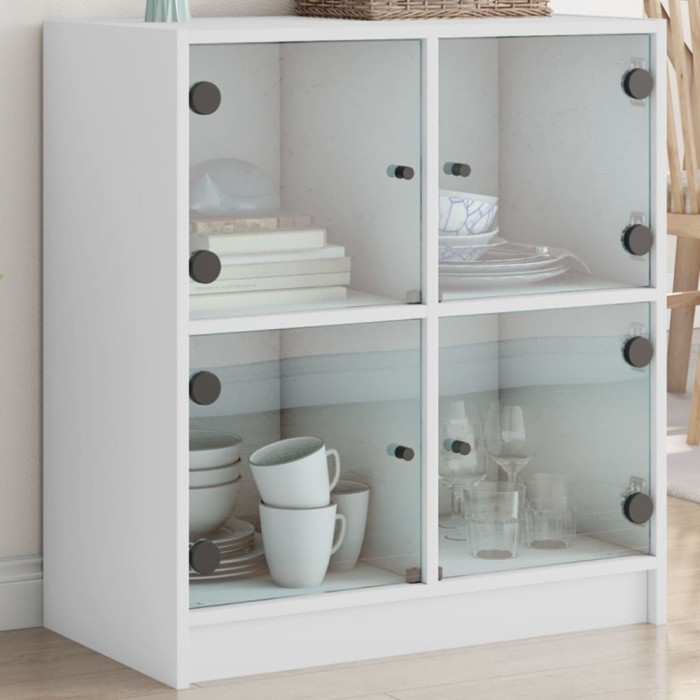 Dulap lateral cu uși din sticlă, alb, 68x37x75,5 cm