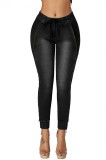 Cumpara ieftin S703-1 Blugi cu talie inalta cu snur si fermoar pe lateral