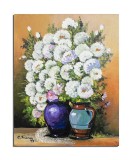 Cumpara ieftin Tablou crizanteme albe pictat manual, Puritate, 50x40cm ulei pe panza, Constantin Feraru