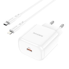 Incarcator Retea cu cablu Lightning Quick Charge 20W 1 X USB Tip-C Borofone BN3 Premium -Alb