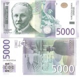 Bancnota Serbia 5.000 Dinari 2016 - P62 UNC ( serie ZA replacement - vezi descriere )
