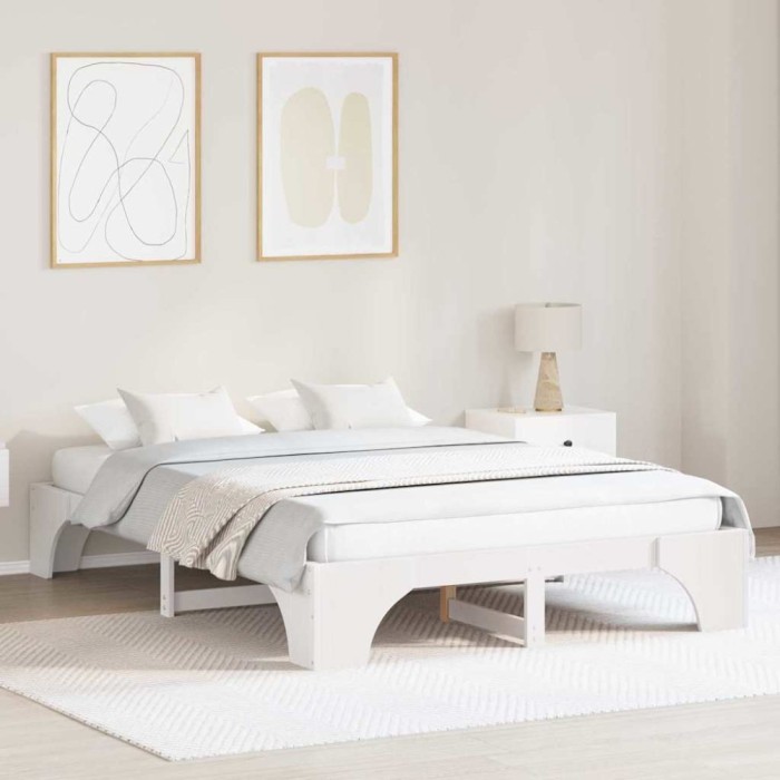 vidaXL Cadru de pat Alb 140 x 200 cm Lemn masiv de pin 872945