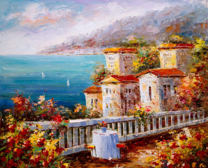 Tablou canvas Grecia, port, mare, pictura2, 45 x 30 cm