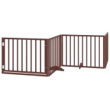 Cumpara ieftin Poarta de acces pentru caini cu usa pliabila, 4 panouri, maro, 320 cm, lemn de plop