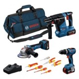 Bosch Set Combi 18V GSB18V-65 + GWS18V-11 + GBH18V?24C + 3xGBA 18V 5.0Ah + GAL18V-40 + Set 7 scule - 4053423352511