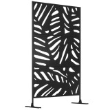 Outsunny Separator Decorativ de Exterior cu Model Frunze Mari și 2 Picioare, Panou de Grădină &icirc;nalt din Oțel pentru Balcon și Terasă, 122x45x198 cm, N