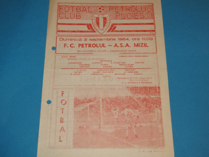 Program meci fotbal FC PETROLUL PLOIESTI - ASA MIZIL (02.09.1984)