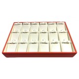 Cumpara ieftin Tavă Prezentare Cercei, Structură Lemn și Piele Eco Orange/Crem &ndash; 250x180x35 mm
