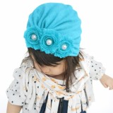 Caciulita turcoaz tip turban cu floricele cu perlute (Marime Disponibila: 6-9