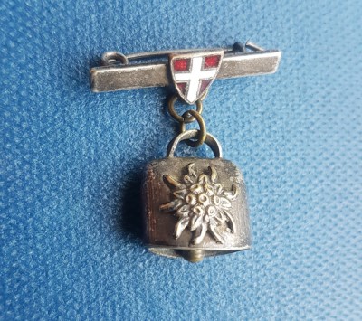 F457-Insigna Talanga mica Elvetia Thonon cu Steag alama argintata si emailata. foto
