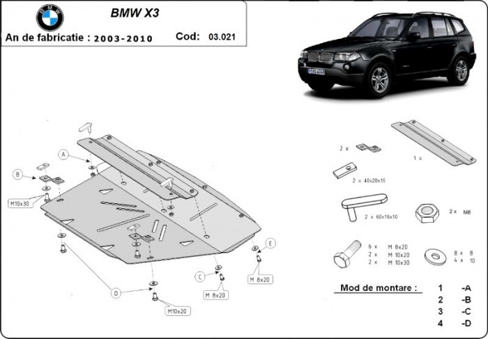 Scut metalic Radiator si bara fata Bmw X3 E83 2004-2010