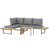 Outsunny Set mobilier exterior, extensibil la 6 locuri, colțar outdoor &icirc;n formă de L cu mese, cadru din oțel, spătare reglabile, gri | Aosom Romania