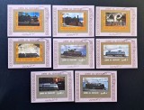 Umm al-Qiwain 1971 - Seria Completă de 8 Mini-Colițe &bdquo;Istoria Căilor Ferate / Locomotive cu Abur și Electrice&rdquo; Ștampilat - Cod: -SW13