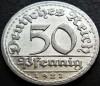 Moneda istorica 50 PFENNIG - IMPERIUL GERMAN, anul 1921 *cod 1224 A - litera D, Europa, Aluminiu