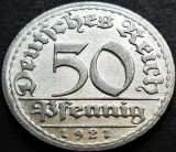 Cumpara ieftin Moneda istorica 50 PFENNIG - IMPERIUL GERMAN, anul 1921 *cod 1224 A - litera D, Europa, Aluminiu