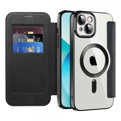 Husa MagSafe pentru Apple iPhone 13, Techsuit, SmartMag Book, Neagra foto