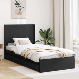 vidaXL Cadru de pat cu depozitare și tăblie Negru 90 x 190 cm 3414062