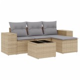 Cumpara ieftin Set canapele de gradina cu perne, 5 piese, bej, poliratan