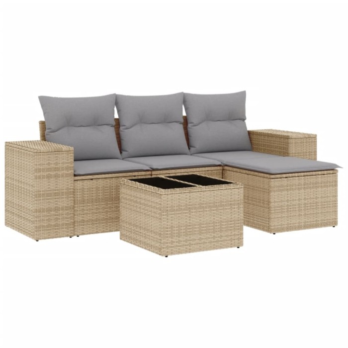 Set canapele de gradina cu perne, 5 piese, bej, poliratan