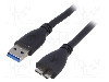 Cablu USB A mufa, USB B micro mufa, USB 3.0, lungime 0.5m, negru, AKYGA - AK-USB-26