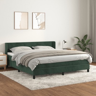 vidaXL Pat box spring cu saltea, verde &amp;icirc;nchis, 180x200 cm, catifea 3130856 foto
