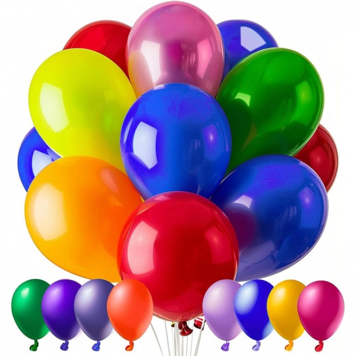 Set 25 baloane din latex, flippy, model party, 4x albastru, 4x verde, 4x rosu, 4x galben, 4x mov, 5x portocaliu, 23 cm, 1.4 g