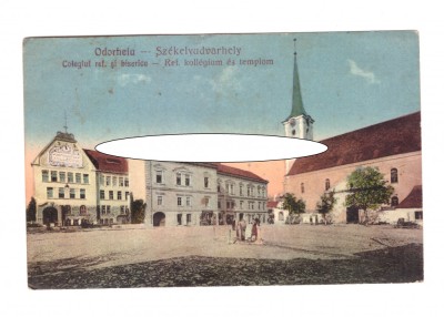 CP Odorheiu Secuiesc - Colegiul reformat si biserica, circulata, animata foto