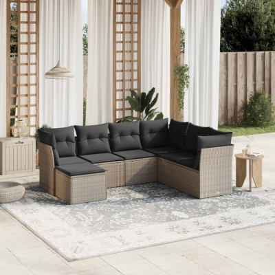 vidaXL Set canapele de grădină cu perne, 7piese gri deschis poliratan 3263218 foto