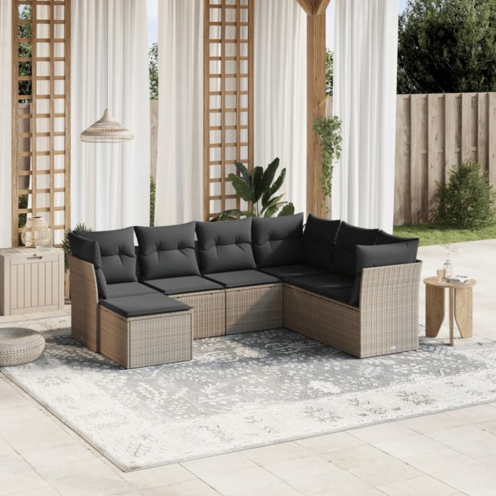 vidaXL Set canapele de grădină cu perne, 7piese gri deschis poliratan 3263218