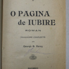 O PAGINA DE IUBIRE , roman de EMILE ZOLA , EDITIE INTERBELICA