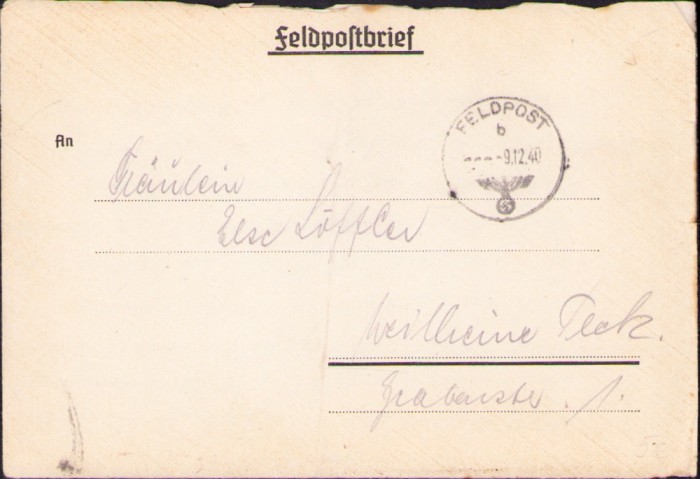 HST A492 Plic + scrisoare germană 1940 Felpost 27377