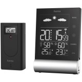 Statie meteo Hama Black Line, Termometru, Higrometru, Ceas DCF Radio, Alarma inghet, Functie snooze, Prognoza meteo, Negru