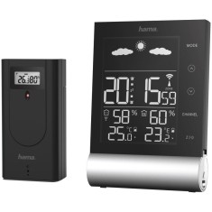 Statie meteo Hama Black Line, Termometru, Higrometru, Ceas DCF Radio, Alarma inghet, Functie snooze, Prognoza meteo, Negru