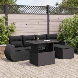 vidaXL Set mobilier de grădină cu perne, 6 piese, negru, poliratan 3326616