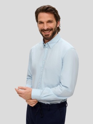 Camasa barbati cu maneca lunga, imprimeu in dungi, croiala Tailored fit, Albastru deschis, 40 foto