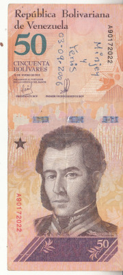 M1 - Bancnota foarte veche - Venezuela - 50 bolivares - 2018 foto