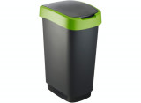 Cos gunoi plastic capac batant negru-verde Rotho Twist 50 L